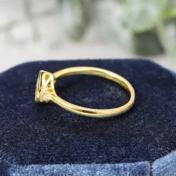 Teardrop with Sidestones Moissanite Bezel Set Ring 14K Gold 1ct Center Stone