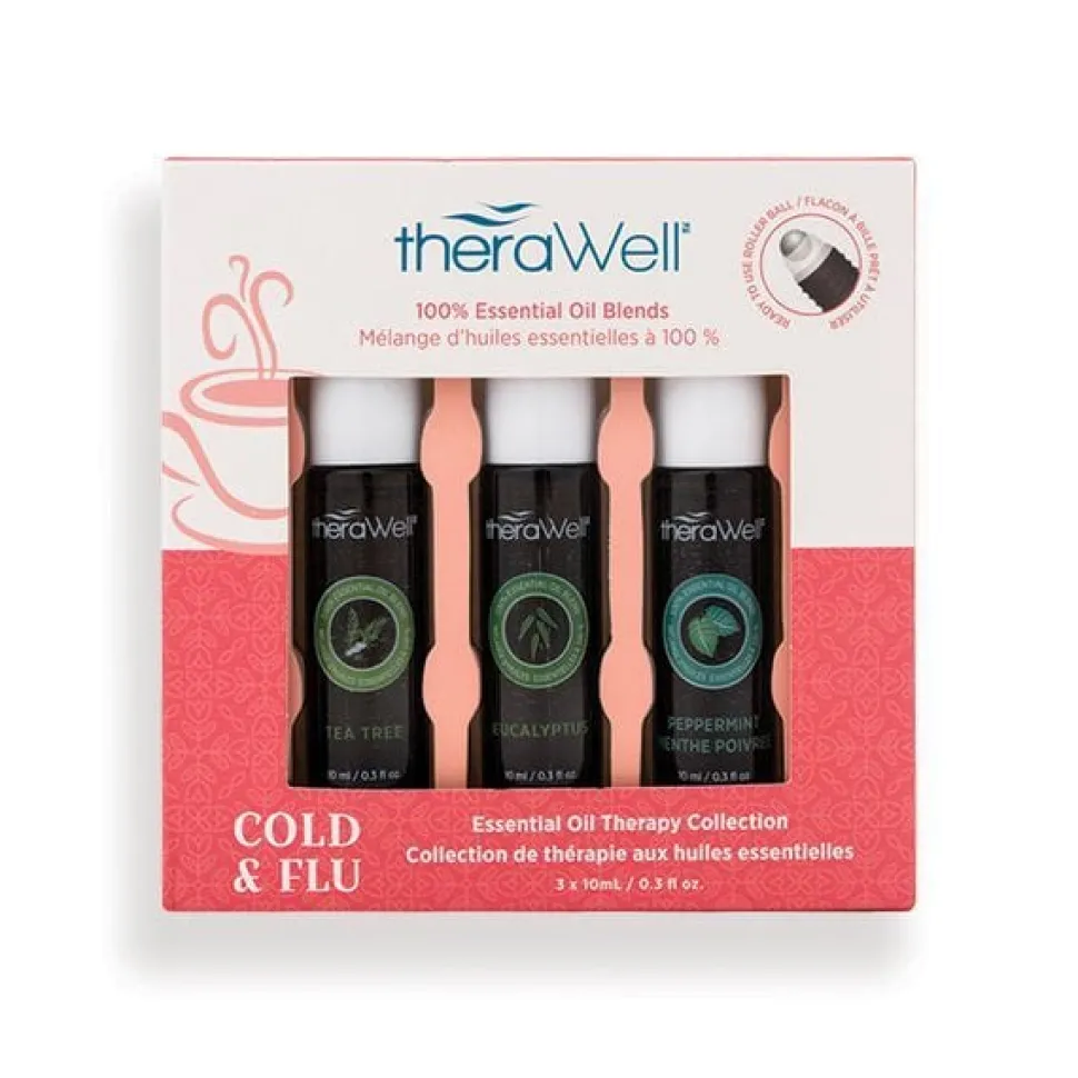 TheraWell Essential Oil 3 Pack, Rollerball Dispensers COLD & FLU