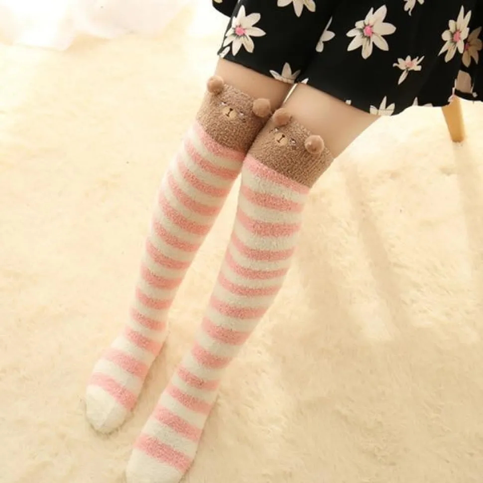 Thigh High Fuzzy Plush Socks, Leggings Adorable Animals to Keep Legs Warm! *