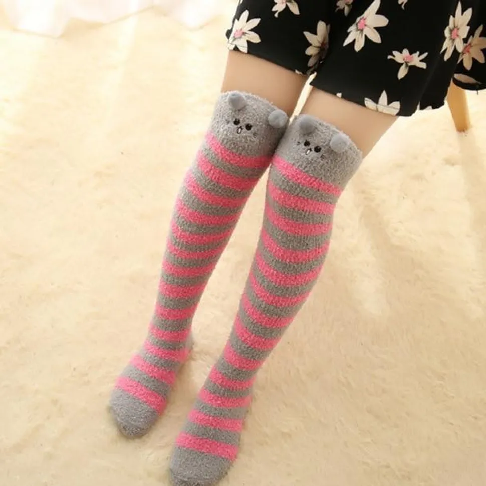 Thigh High Fuzzy Plush Socks, Leggings Adorable Animals to Keep Legs Warm! *