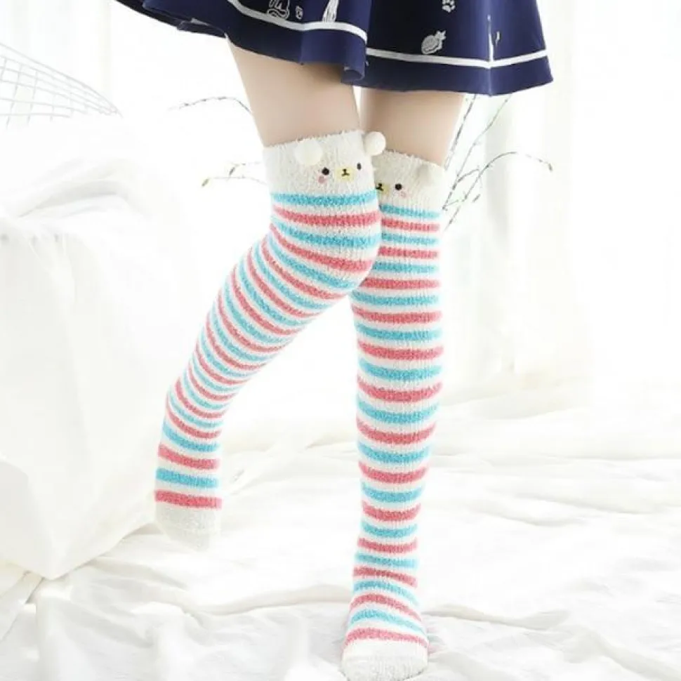 Thigh High Fuzzy Plush Socks, Leggings Adorable Animals to Keep Legs Warm! *