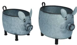 Tin Metal Country Pig Planters- Big and CUTE!