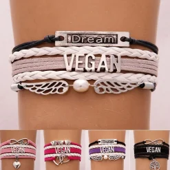 Trendy Vegan Multi-Layer Bracelet, Faux Leather in Variety of Colors and Charms