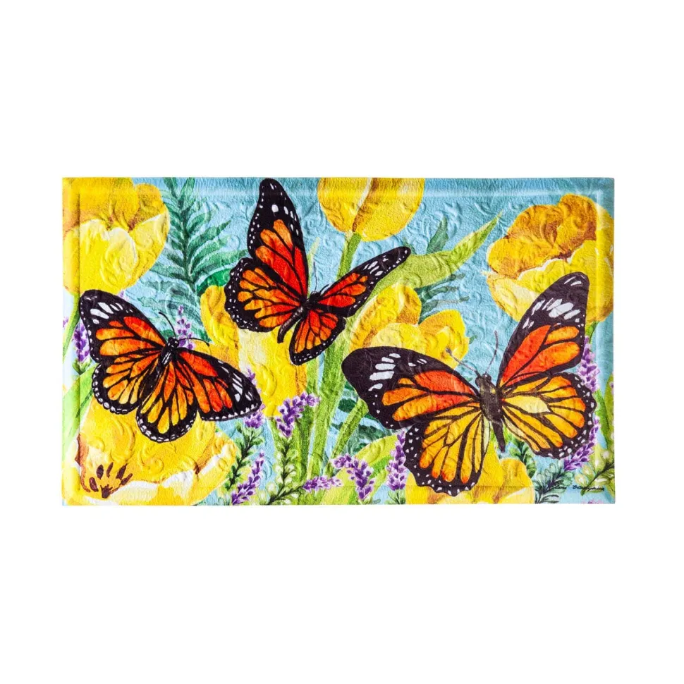 Tulip and Butterfly Colorful Embossed Floor Mat for Entrance Patio or Kitchen
