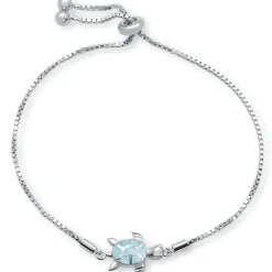 Turtle Bracelet, 2 Styles, 925 Sterling Silver Natural Larimar Bolo or Chain