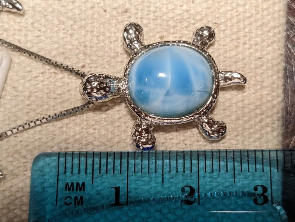 Turtle Jewelry SET in 925 Sterling Silver Natural Larimar