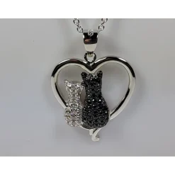 Two Cats in a Heart Necklace in 925 Silver, Darling! White and Black Kitties