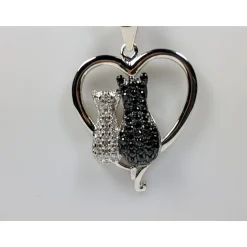 Two Cats in a Heart Necklace in 925 Silver, Darling! White and Black Kitties