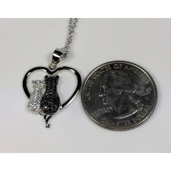 Two Cats in a Heart Necklace in 925 Silver, Darling! White and Black Kitties