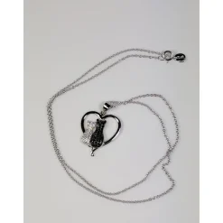 Two Cats in a Heart Necklace in 925 Silver, Darling! White and Black Kitties
