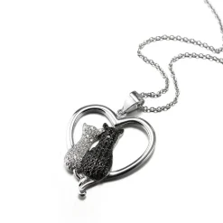 Two Cats in a Heart Necklace in 925 Silver, Darling! White and Black Kitties