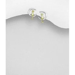 Two Tone Cat in the Moon Jewelry SET in solid 925 Silver for the Cat Lovers!