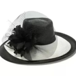 Two-Tone Black and White Wide Brim Romantic Hat