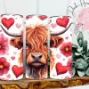 Valentine Hearts and Flowers Highland Cow Skinny Tumbler
