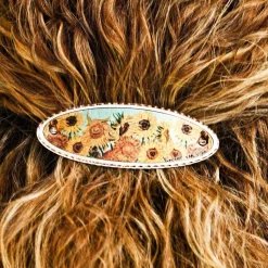 Van Gogh Almond Blossom and Sunflower Copper Barrettes, Handmade in the USA