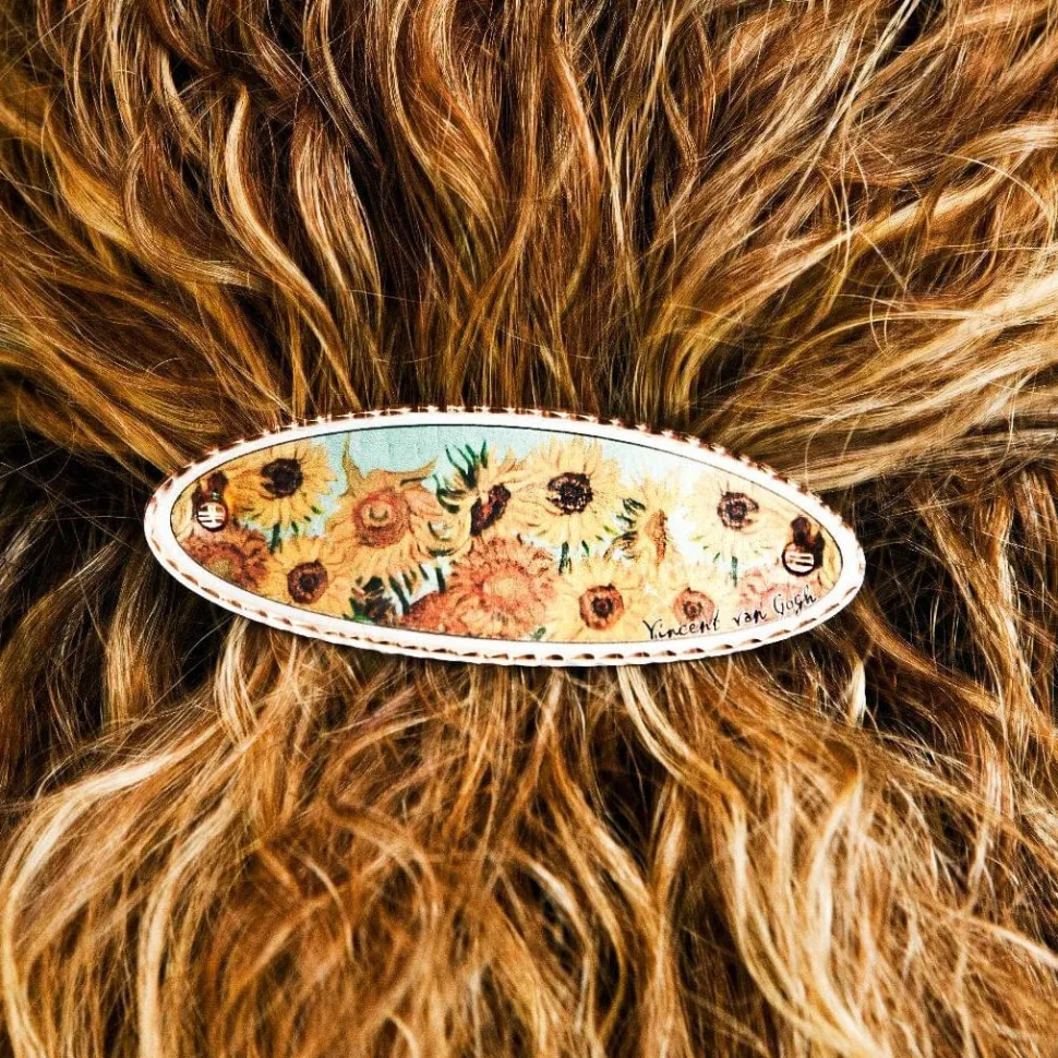 Van Gogh Almond Blossom and Sunflower Copper Barrettes, Handmade in the USA