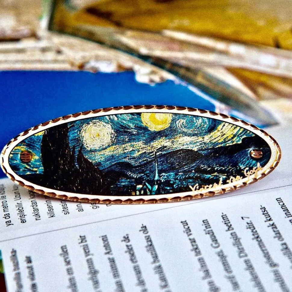 Van Gogh Almond Blossom and Sunflower Copper Barrettes, Handmade in the USA