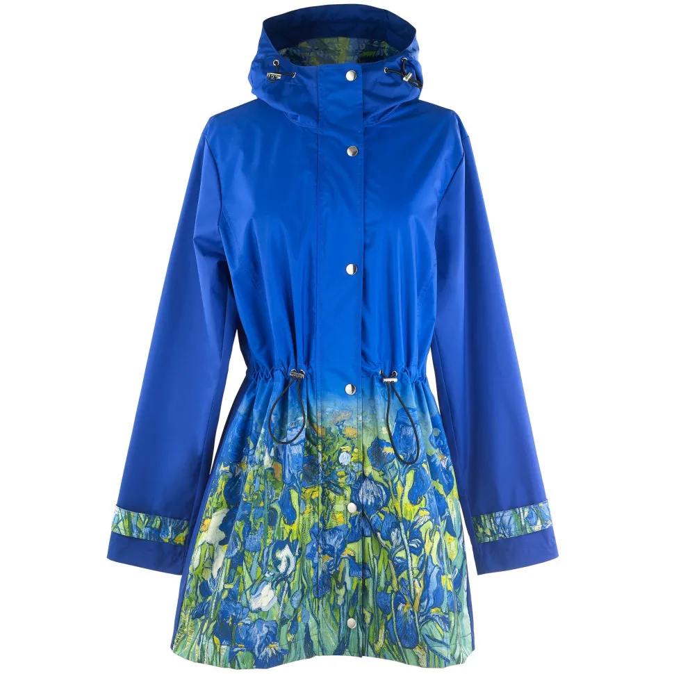 Van Gogh Irises Stunning Blue Rain Jacket for Women