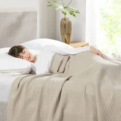 Waffle Weave Cotton Bedding Blanket, Khaki 300GSM