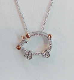 Walking Piggy Necklace with CZ and Rose Gold Accents