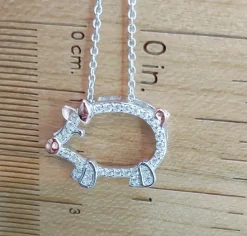 Walking Piggy Necklace with CZ and Rose Gold Accents