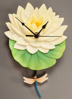 Water Lily & Dragonfly Pendulum Wall Clock