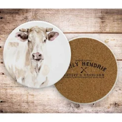 Watercolor Farm Animals Ceramic Coaster Set-Pig, Cow, Hen, Goat