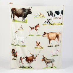 Watercolor Farm Animals' Plush Throw Blanket Top Quality