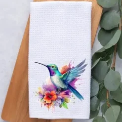 Watercolor Hummingbird Dish Towel