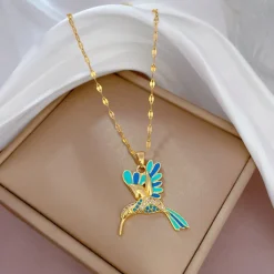 Waterproof Necklaces Dragonfly, Sunflower, Double Strands, Stainless Steel Gold PVD