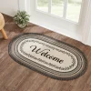 Welcome-Floral Vine Jute Oval Rug w/ Pad 27x48 Neutral Colors Elegant