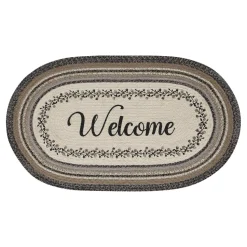 Welcome-Floral Vine Jute Oval Rug w/ Pad 27x48 Neutral Colors Elegant
