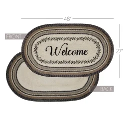 Welcome-Floral Vine Jute Oval Rug w/ Pad 27x48 Neutral Colors Elegant