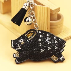 Wild Boar Keychain-Super Sparkly PVC Leather with Tassel CUTE!