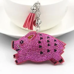 Wild Boar Keychain-Super Sparkly PVC Leather with Tassel CUTE!