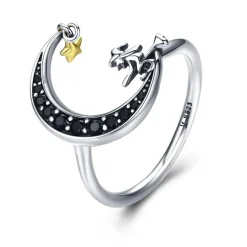 Witch in Moon Sterling Silver Ring and Earrings