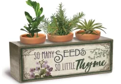 Wood Window Sill Planter "So Many Seeds so Little Thyme" Three Pot Floral Purple Herb Window Box