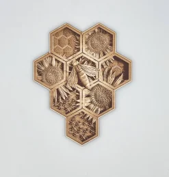 Wooden Bee Honeycomb Wall Art Laser Cut 3D Handmade in the USA