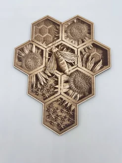 Wooden Bee Honeycomb Wall Art Laser Cut 3D Handmade in the USA