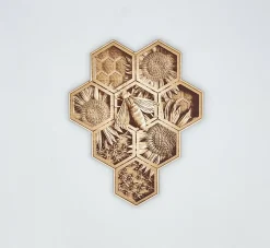 Wooden Bee Honeycomb Wall Art Laser Cut 3D Handmade in the USA