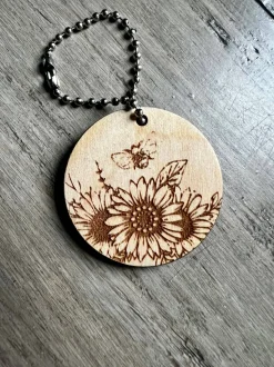 Wooden Bee Keychain with Sunflowers