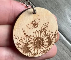Wooden Bee Keychain with Sunflowers