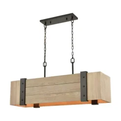 Wooden Crate 5-Lght Islandw/Slatted Wood Shade