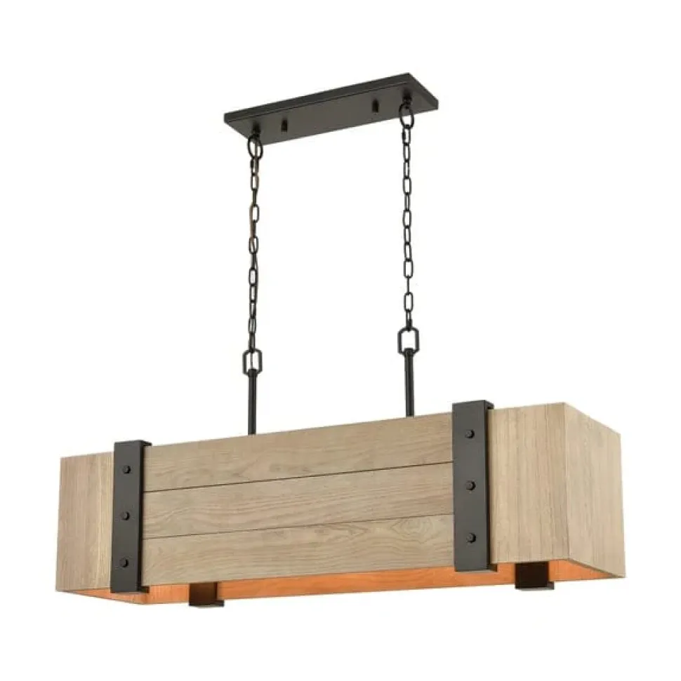 Wooden Crate 5-Lght Islandw/Slatted Wood Shade
