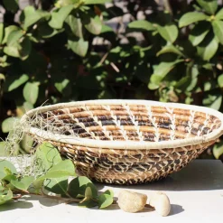 Woven Sisal Basket, Wheat Stalk Spirals In Natural