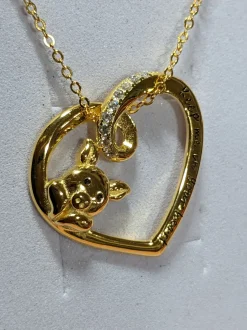 Yellow Gold Plated "Keep Me In Your Heart" Pig Necklace Sterling Silver