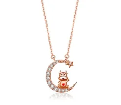 Zodiac Baby Animal Necklaces-Chinese Zodiac Cute Rose Gold Plated Sterling Silver